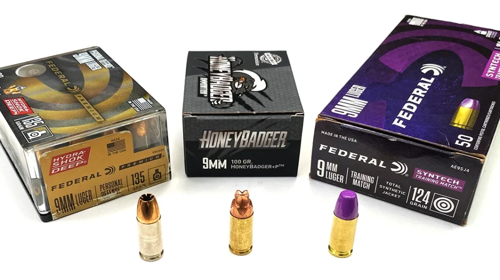 Three 9mm bullets of three weights all ran perfectly through the Taurus GX2.