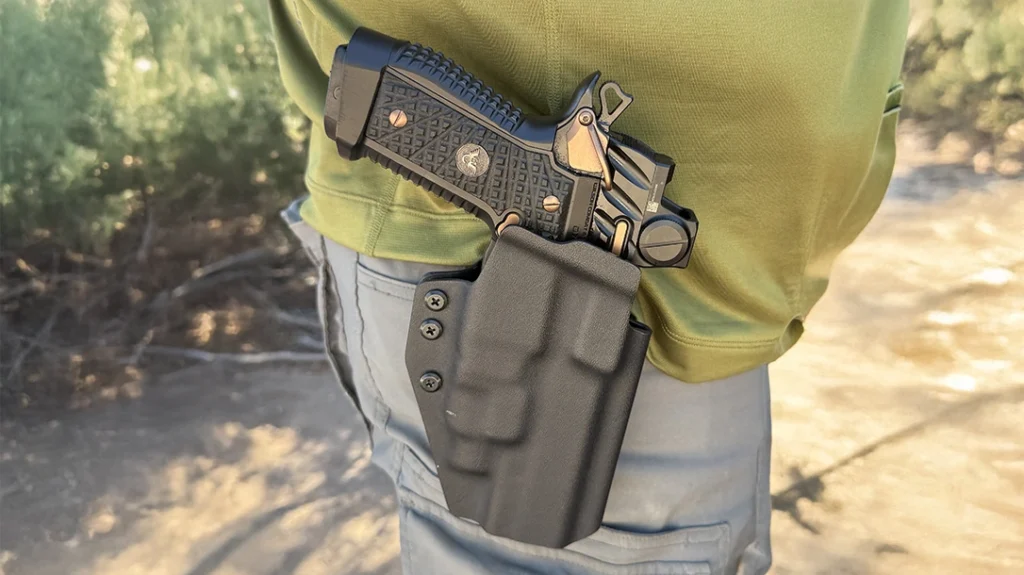 From the Kydex, the Wilson Combat D77 Project 1 was fast and smooth, and it allowed the use of the Streamlight TLR7 HL X.