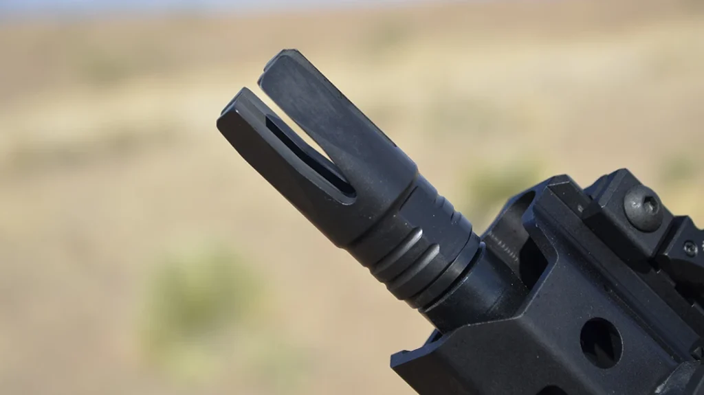 The muzzle is threaded at &frac12; x 28 and has an excellent 4-prong flash hider that comes standard on this model.