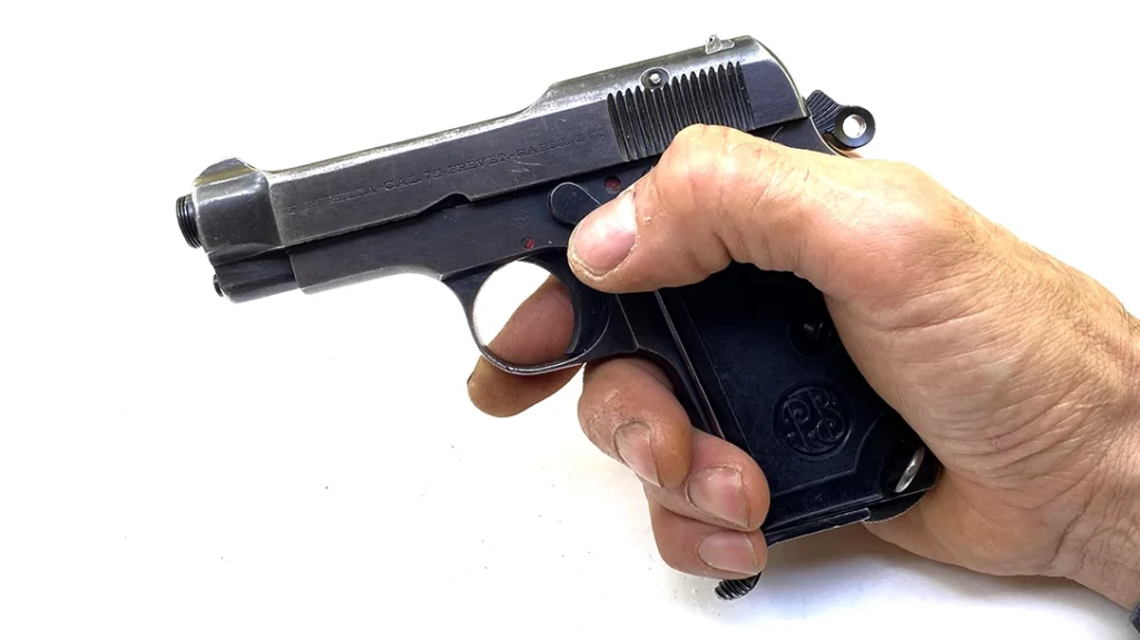 Their manual safety lever was designed for right-handed shooters and must be swung through a 180-degree arch to engage/disengage.