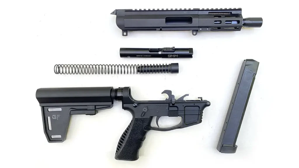 The GForce Arms 9mm Jawbone is a simple blowback-operated semi-automatic.