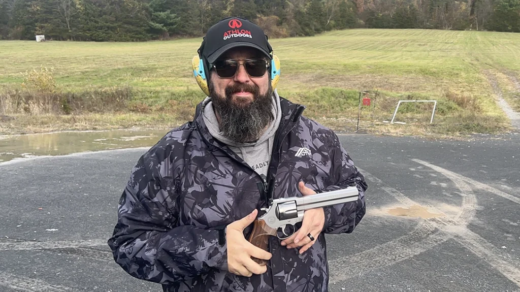 The gun&rsquo;s finish is bead-blasted stainless steel, and the overall weight is 53 ounces.