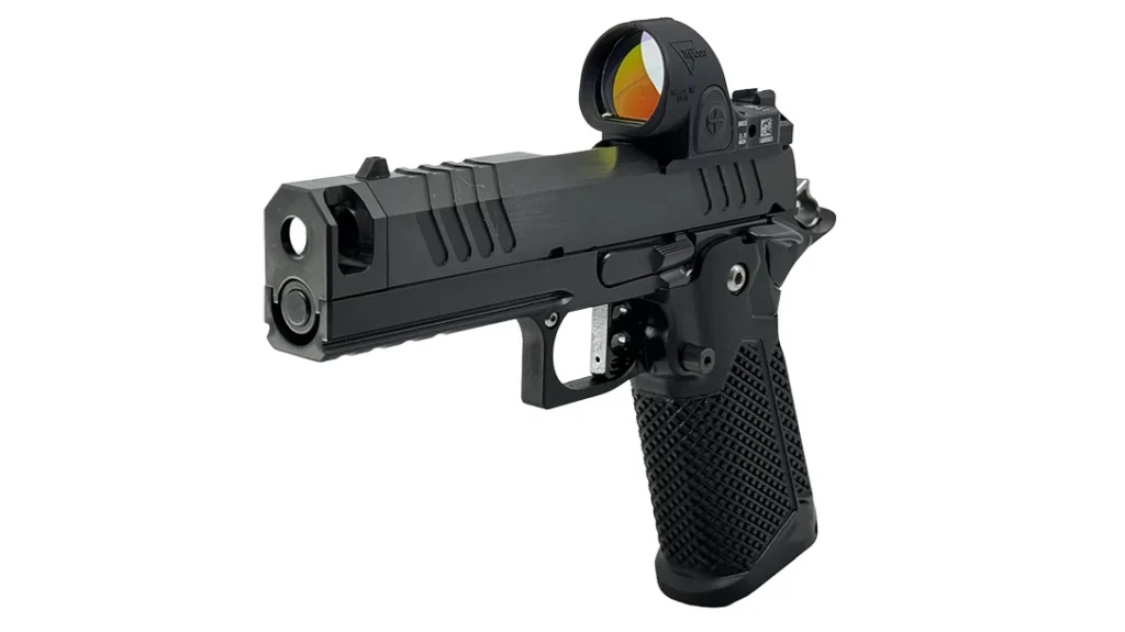 The frame and grip module are aluminum, and the slide is steel.