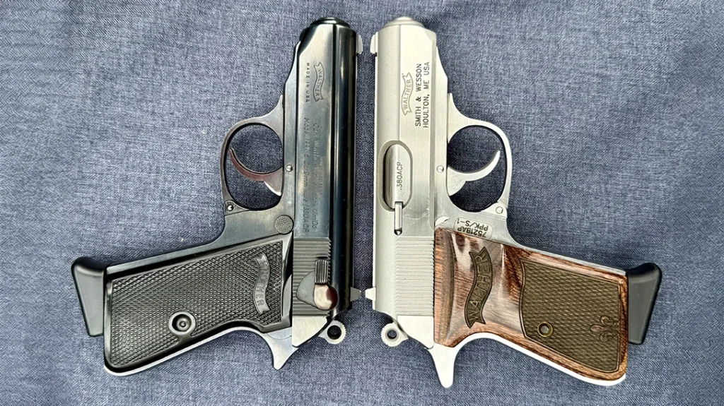 Comparing the shorter Interarms beaver tail (left) to the Smith & Wesson larger beaver tail (right).