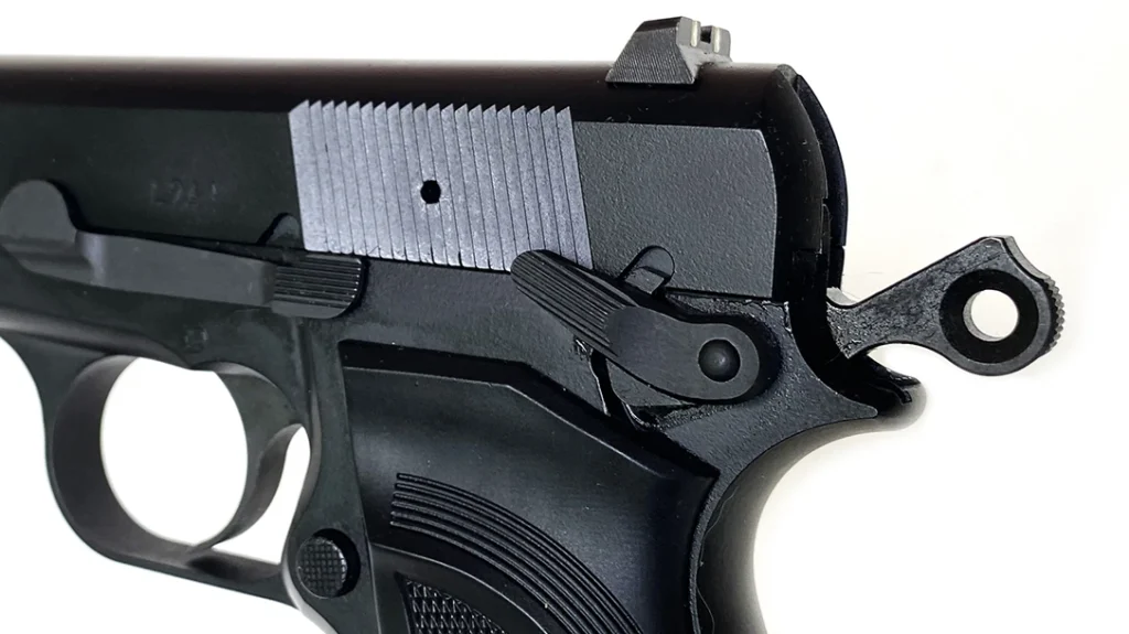 All the new Inglis pistols also have round hammers, which are less prone to biting.