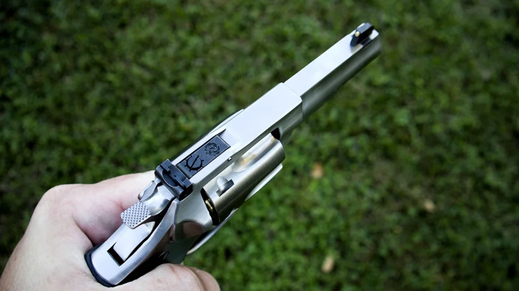 In lieu of standard fixed gutter sights, the Lipsey’s Ruger SP101 Stainless comes with adjustable sights.