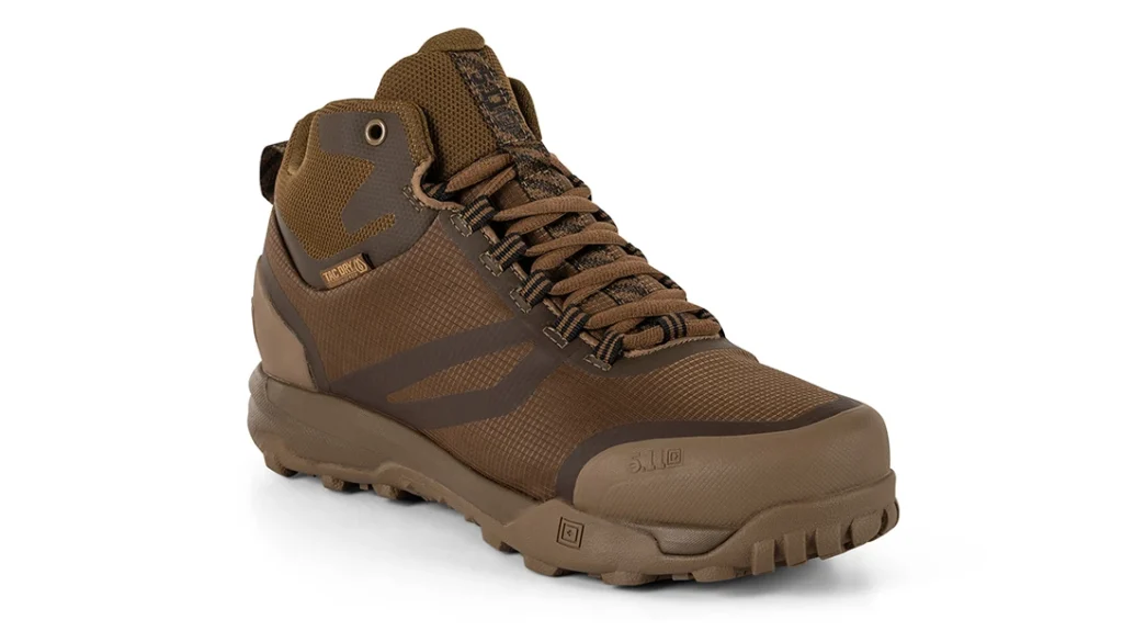 The 5.11 A/T Mid Waterproof Boot features an Ortholite insole and are designed with the All Terrain Load Assistance System to help keep your feet running longer and with less stress.