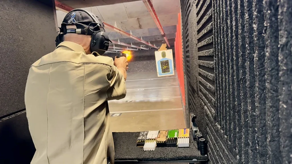 The author shooting the Failure Drill at 7 yards.